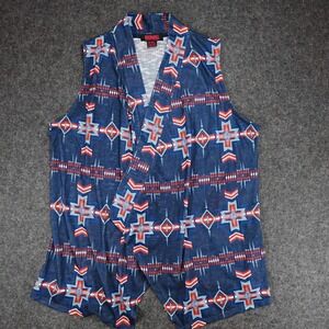 Rock‎ & Roll Denim Vest Womens XXL Sleeveless Southwestern Aztec Print Blue NWT